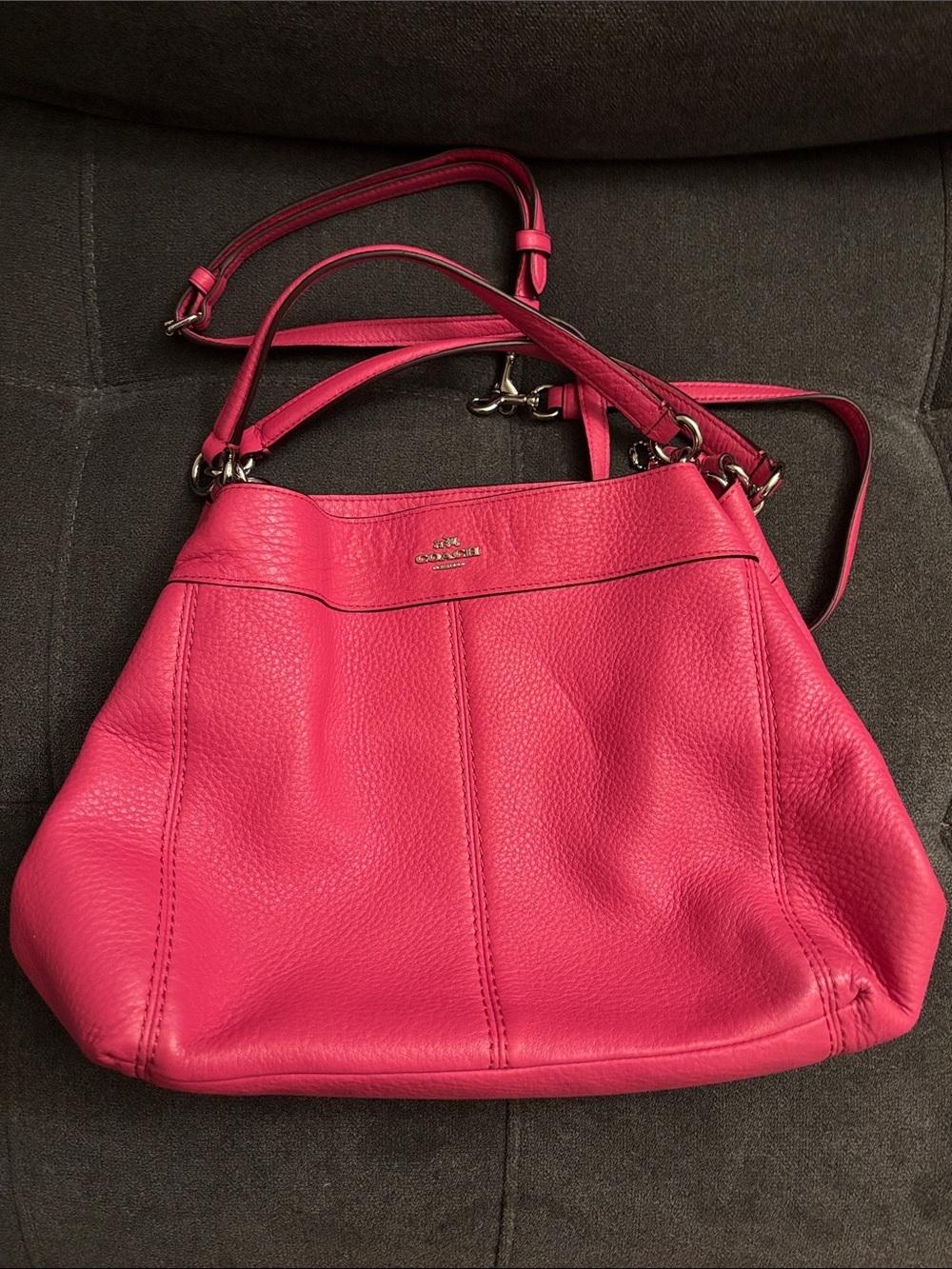 Coach Pebbled Leather Shoulder Bag in Bright Pink